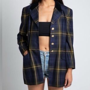 Vintage Escada margaretha Ley blue plaid wool blazer size S/34/6